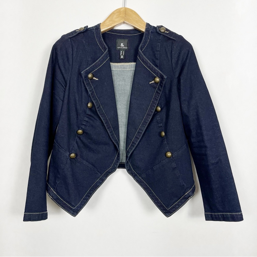 Love & Legend Cropped Blue Military Denim Jean Jacket‎ Size 12